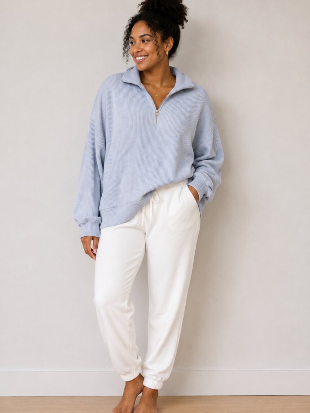 Abercrombie & Fitch Light Blue Ribbed Half-Zip Pullover
